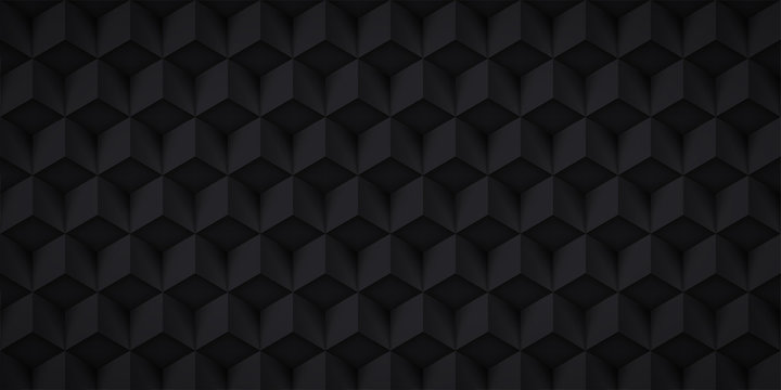 Volume realistic texture, back cubes, 3d geometric pattern, design vector dark background