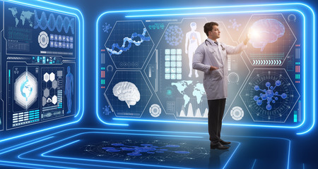 Man doctor in futuristic medicine medical concept
