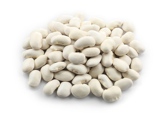 Heap of raw butter beans on white background