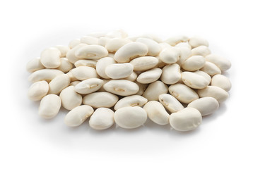 Heap of raw butter beans on white background