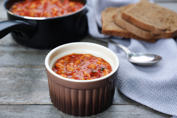 Portion of Italian butter beans on kitchen table, close up