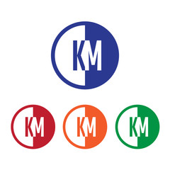 KM initial circle half logo blue,red,orange and green color