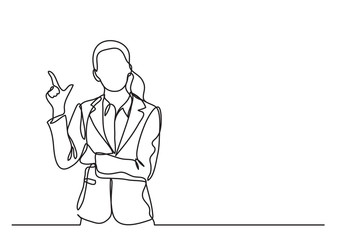 standing business woman pointing - continuous line drawing