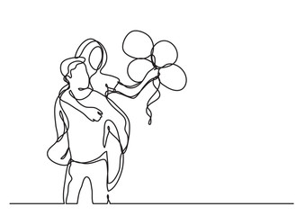 couple with balloons - continuous line drawing