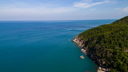 Fototapeta na wymiar Aerial view of tropical island clear blue sea
