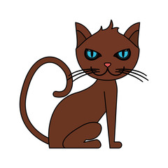 color image cartoon front view cat animal sitting vector illustration