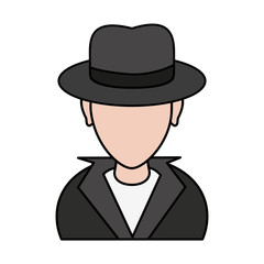color image cartoon half body hacker with jacket and hat vector illustration