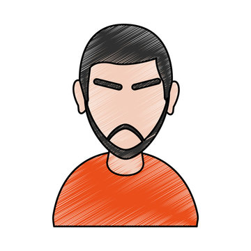 color pencil cartoon half body faceless man with moustache and eyebrows vector illustration