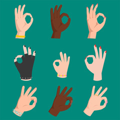 Fototapeta premium Ok hands success gesture okey yes agreement signal business human agree best approval vector.
