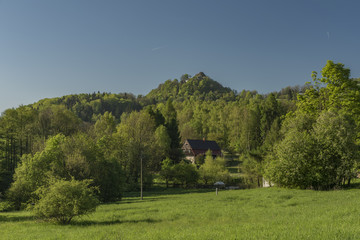 Spring blue sunny day with Tolstejn castle