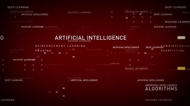 Keywords Artificial Intelligence Red - Important terms about artificial intelligence drift through cyberspace. All clips are available in multiple color options. All clips loop seamlessly.