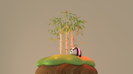 Miniature of panda and bamboo forest. 3d render picture. © tykcartoon