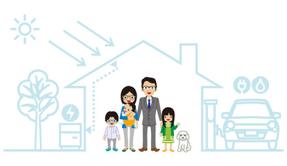 Young Asian family in the Futuristic House
