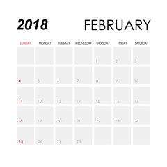 Template of calendar for February 2018