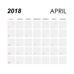 Template of calendar for April 2018