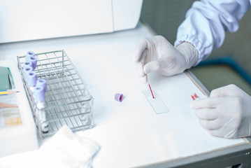 Blood sampling with needle for analysis in laboratory