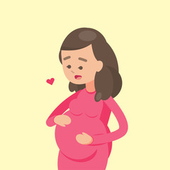 Happy cute pregnant woman smiling, Vector illustration.