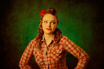 Pretty pinup girl in retro vintage 50's style. 