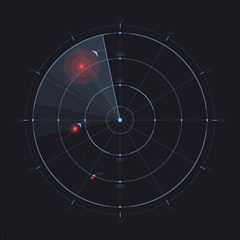 Vector radar screen. Futuristic HUD radar display. Sci-fi design element isolated on background. Military air scan. Submarine navy search. System blip. Vector illustration of navigation interface.