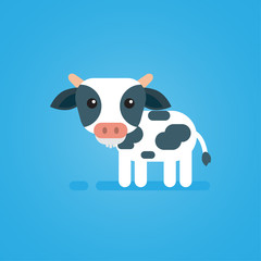 Happy cute cow flat design on blue background, vector icon illustration.