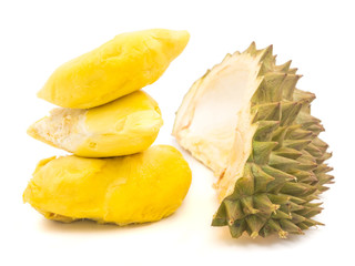 King of fruits, Durian on white background.