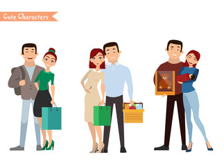 Set of characters and people shopping.