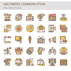 Multimedia and Communication , Thin Line and Pixel Perfect Icons