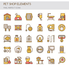 Pet Shop Elements , Thin Line and Pixel Perfect Icons