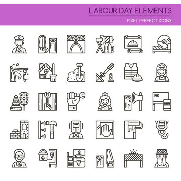 Labour day Elements , Thin Line and Pixel Perfect Icons.