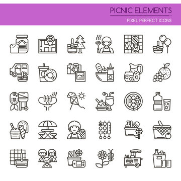 Picnic Elements , Thin Line and Pixel Perfect Icons.