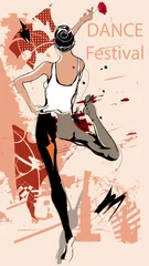 Poster Woman dancing on grunge background © Isaxar