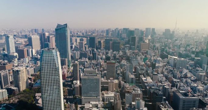 Aerial shot of Tokyo skyline with morning light, Japan. Cityscape with downtown buildings.
