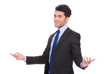 happy businessman welcoming