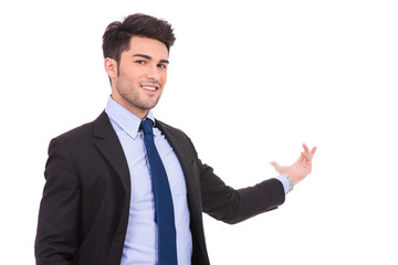 smiling businessman presenting
