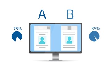 A-B comparison. Split testing. Concept with computer. Vector illustration.