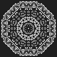 Oriental vector pattern with arabesques and floral elements. Traditional classic round black and white ornament. Vintage pattern with arabesques