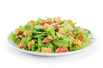 Caesar salad on white background.