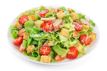 Caesar salad on white background.