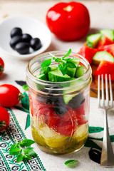  Greek salad  in  Mason jar. style rustic