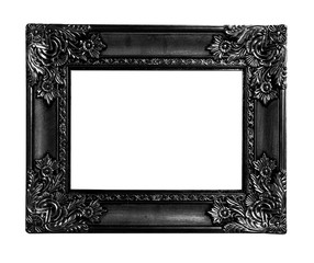 Old antique black frame isolated on white background