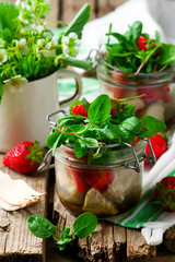strawberry chicken salad in a jar mason jar