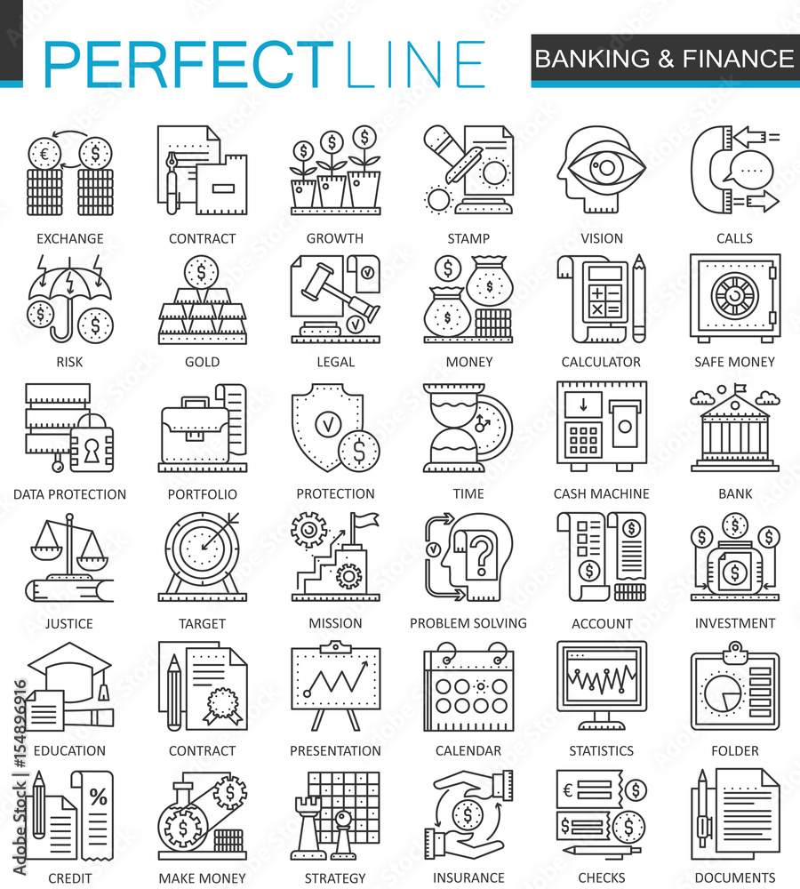 Poster banking finance thin line web icons set. money and payments online shopping outline stroke icons des