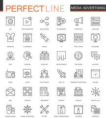 Media Advertising thin line web icons set. Outline stroke icons design.