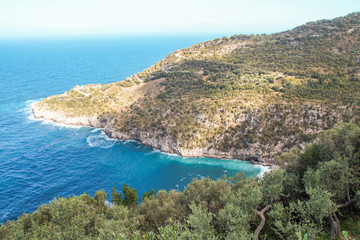 Punta Campanella and landscape of Sorrento's peninsula and island of Capri