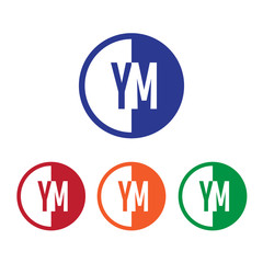 YM initial circle half logo blue,red,orange and green color