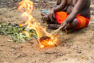 DABANA, SRI LANKA - CIRCA DECEMBER 2016: Vedda men