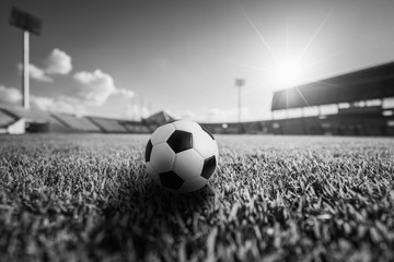 Soccer ball on the grass in soccer stadium