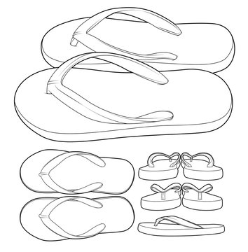 Flip flop sandal shoes pack shot line draw pack-shot