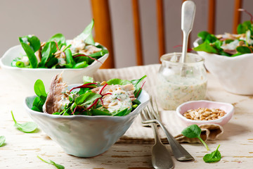green  smoked mackerel salad.