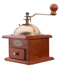 Vintage  coffee grinder isolated on white.